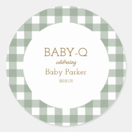 Pegatina Redonda Simple Green Gingham Baby Shower Sticker