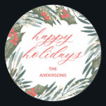 Pegatina Redonda Simple Green Wreath Classic Christmas Sticker<br><div class="desc">Celebre la temporada con estilo, con nuestra colección de Navidades que presenta una elegante vegetación y bayas clásicas. Perfecto para las reuniones de vacaciones, este diseño festivo añade un toque de encanto natural a sus invitaciones, tarjetas y más. Personalizar cada pieza para traer la calidez y belleza de las vacaciones...</div>