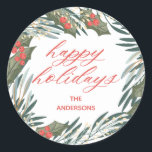 Pegatina Redonda Simple Green Wreath Classic Christmas Sticker<br><div class="desc">Celebre la temporada con estilo, con nuestra colección de Navidades que presenta una elegante vegetación y bayas clásicas. Perfecto para las reuniones de vacaciones, este diseño festivo añade un toque de encanto natural a sus invitaciones, tarjetas y más. Personalizar cada pieza para traer la calidez y belleza de las vacaciones...</div>