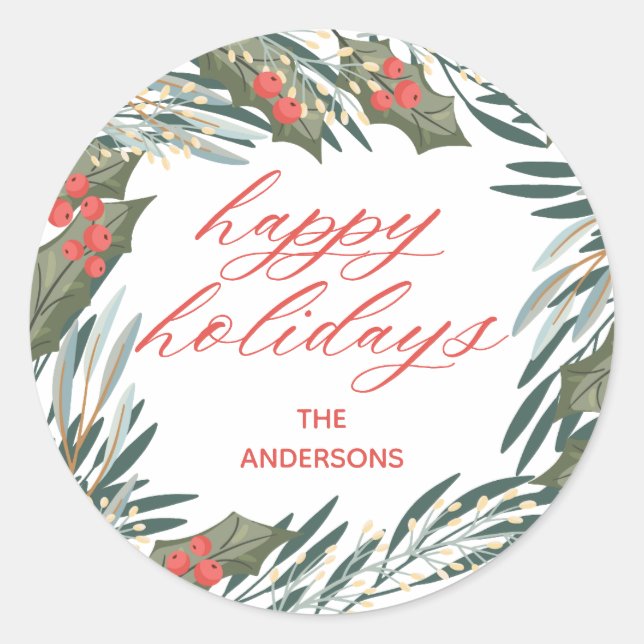 Pegatina Redonda Simple Green Wreath Classic Christmas Sticker (Anverso)