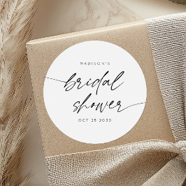 Pegatina Redonda Simple guión mínimo de ducha de novia | Blanco neg