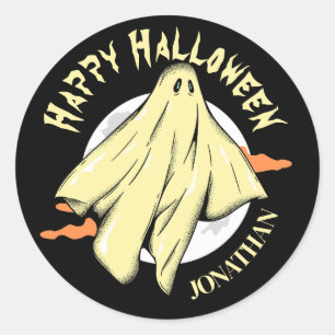 Pegatina Redonda Simple Halloween espeluznante fantasma Nombre pers