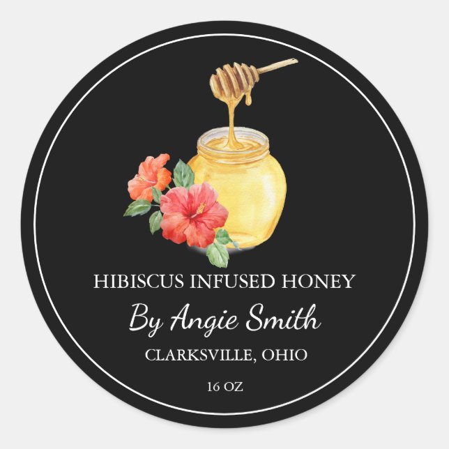 Pegatina Redonda Simple Hibiscus Infused Honey Label (Anverso)