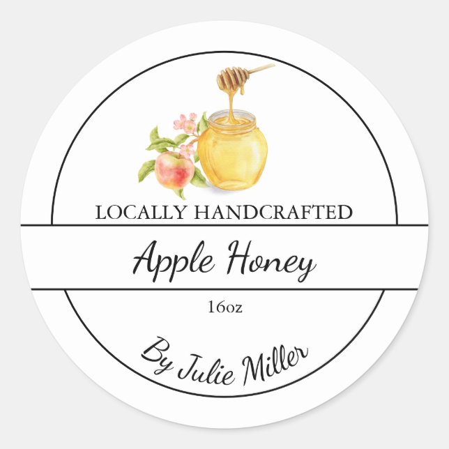Pegatina Redonda Simple Homemade Apple infused Honey Label (Anverso)