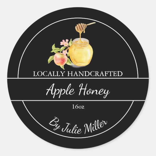 Pegatina Redonda Simple Homemade Apple infused Honey Label (Anverso)