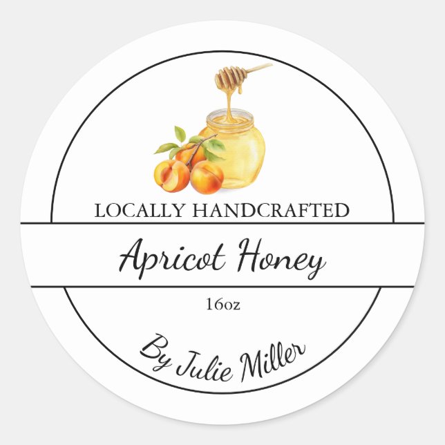 Pegatina Redonda Simple Homemade Apricot infused Honey Label (Anverso)
