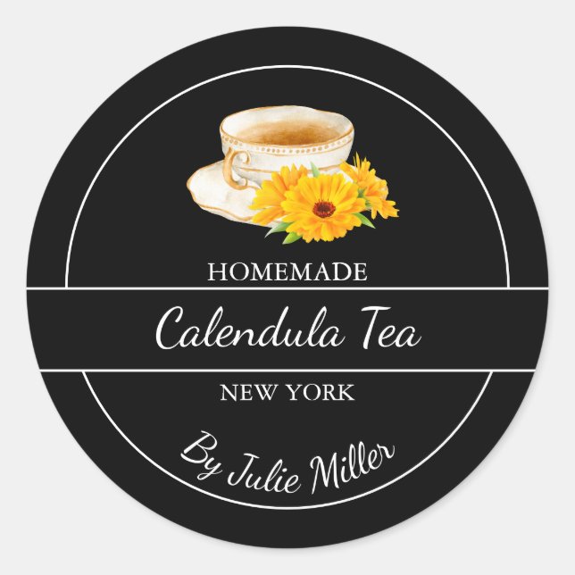 Pegatina Redonda Simple Homemade Calendula Tea Label (Anverso)