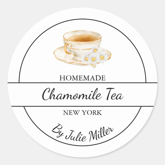 Pegatina Redonda Simple Homemade Chamomile Tea Label (Anverso)