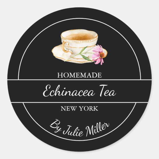 Pegatina Redonda Simple Homemade Echinacea Tea Label (Anverso)