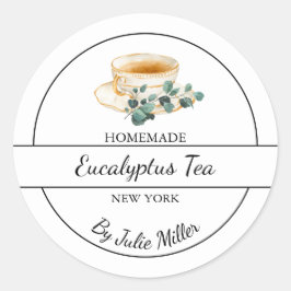 Pegatina Redonda Simple Homemade Eucalyptus Tea Label
