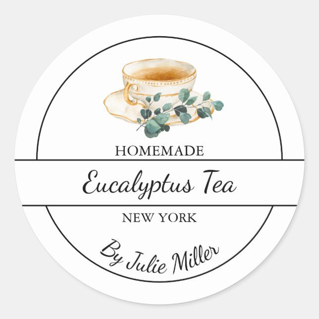 Pegatina Redonda Simple Homemade Eucalyptus Tea Label (Anverso)