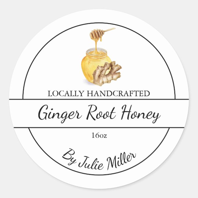 Pegatina Redonda Simple Homemade Ginger infused Honey Label (Anverso)