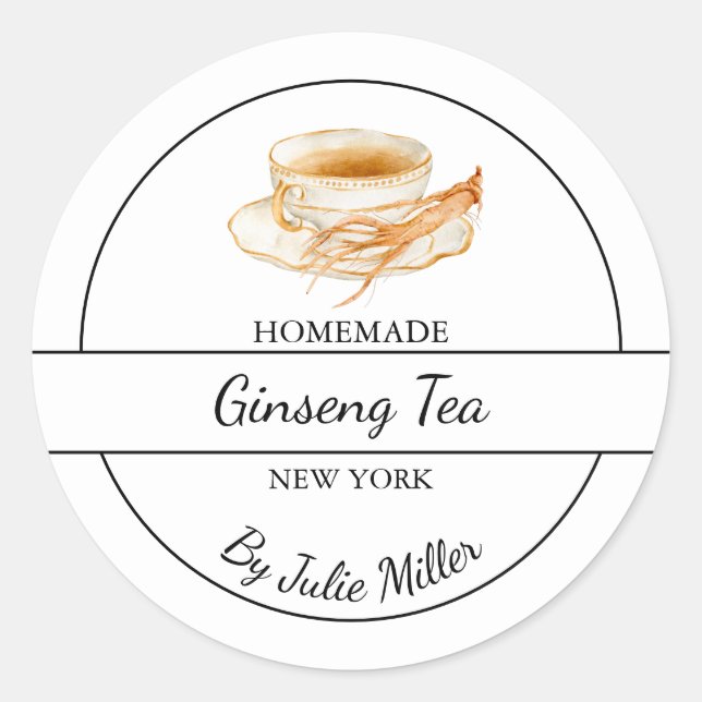 Pegatina Redonda Simple Homemade Ginseng Tea Label (Anverso)