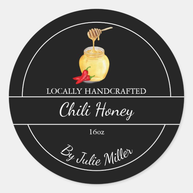Pegatina Redonda Simple Homemade Hot Chili infused Honey Label (Anverso)