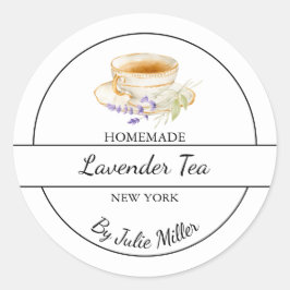 Pegatina Redonda Simple Homemade Lavender Tea Label