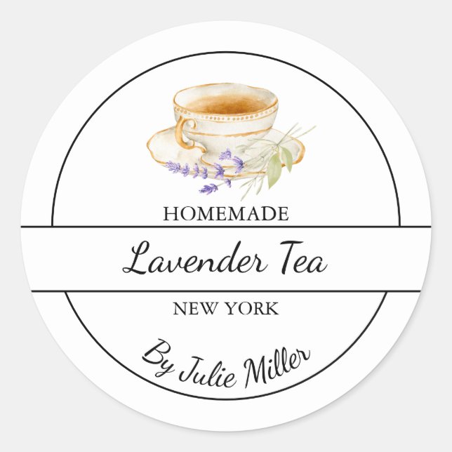 Pegatina Redonda Simple Homemade Lavender Tea Label (Anverso)