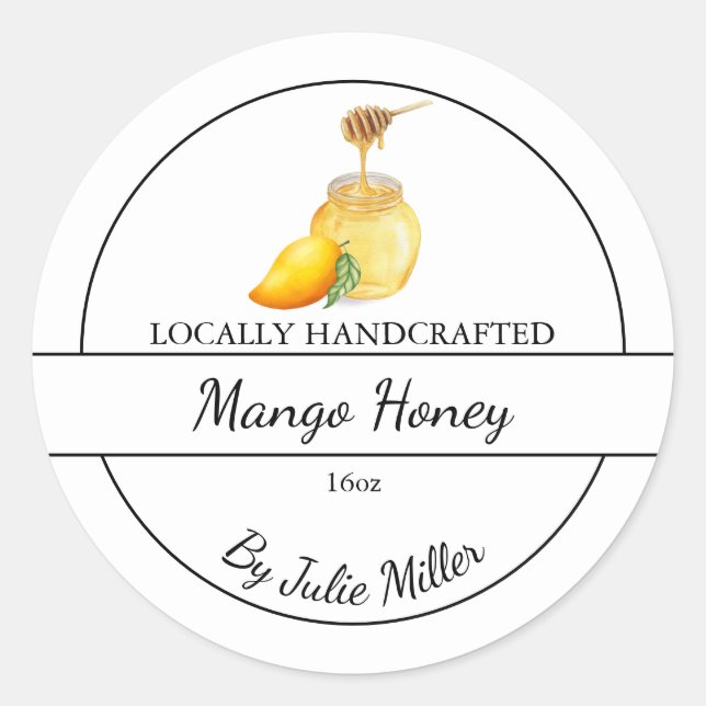 Pegatina Redonda Simple Homemade Mango infused Honey Label (Anverso)