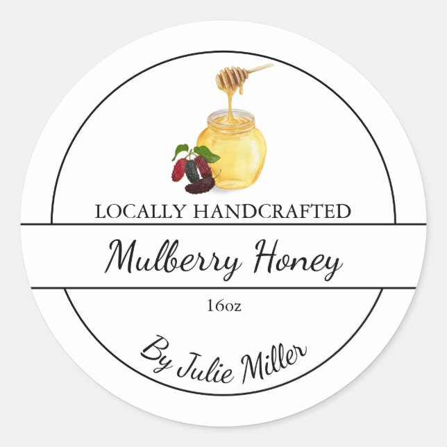 Pegatina Redonda Simple Homemade Mulberry infused Honey Label (Anverso)