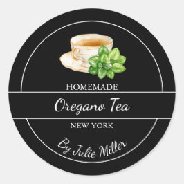 Pegatina Redonda Simple Homemade Oregano Tea Label