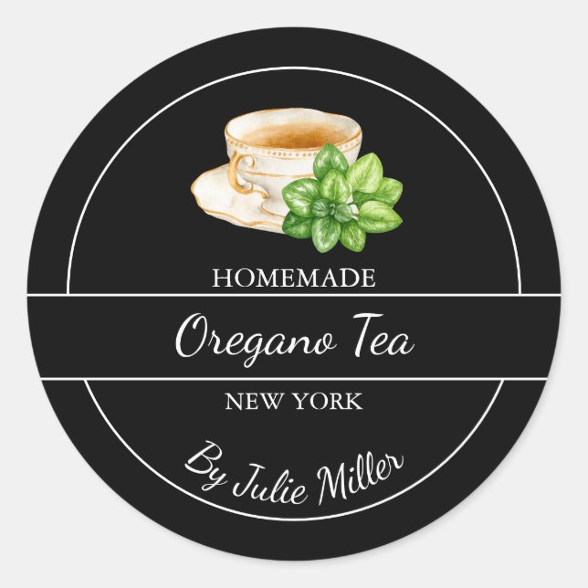 Pegatina Redonda Simple Homemade Oregano Tea Label (Anverso)