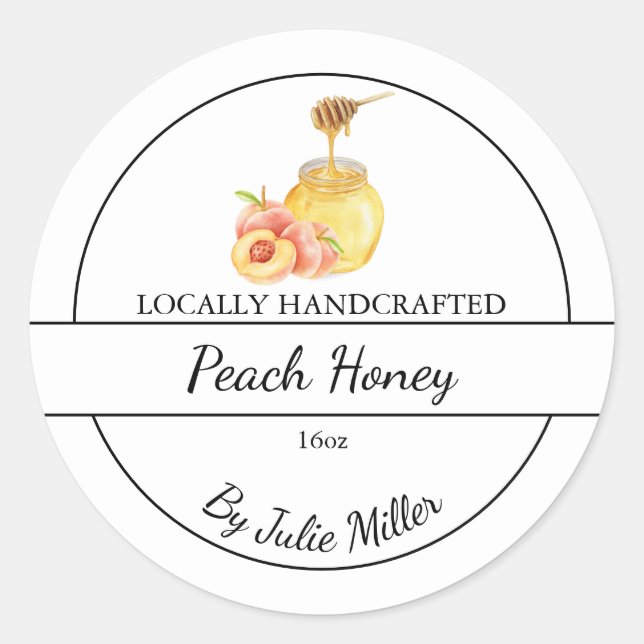 Pegatina Redonda Simple Homemade Peach infused Honey Label (Anverso)