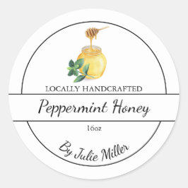 Pegatina Redonda Simple Homemade Peppermint infused Honey Label