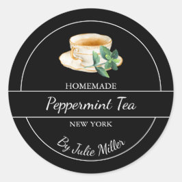Pegatina Redonda Simple Homemade Peppermint Tea Label