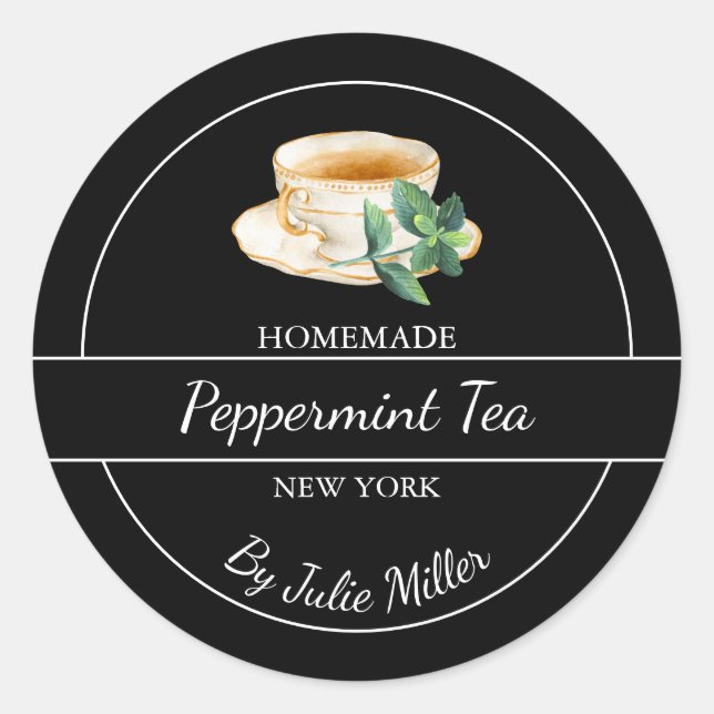 Pegatina Redonda Simple Homemade Peppermint Tea Label (Anverso)
