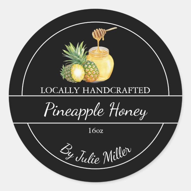 Pegatina Redonda Simple Homemade Pineapple infused Honey Label (Anverso)