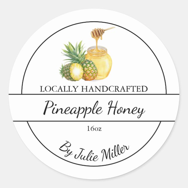 Pegatina Redonda Simple Homemade Pineapple infused Honey Label (Anverso)