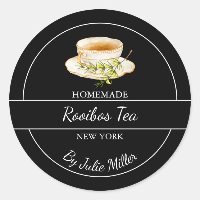 Pegatina Redonda Simple Homemade Rooibos Tea Label (Anverso)