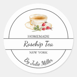 Pegatina Redonda Simple Homemade Rosehip Tea Label