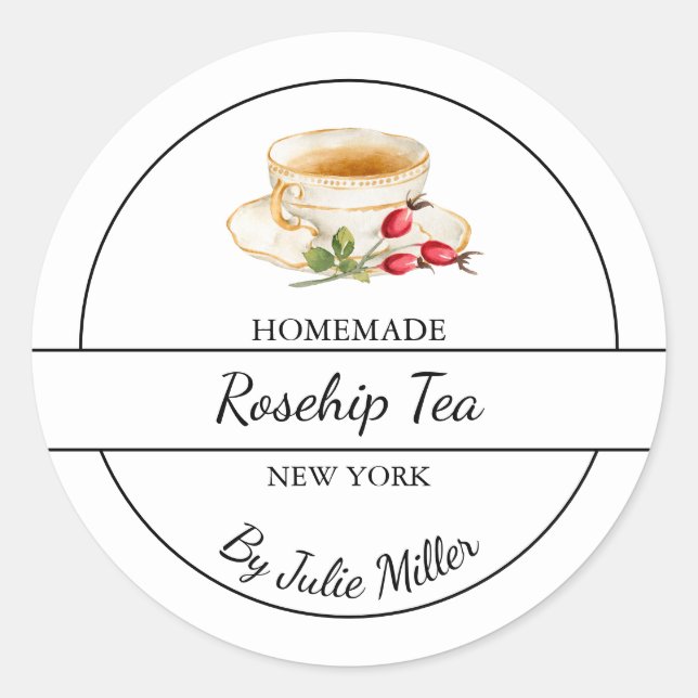 Pegatina Redonda Simple Homemade Rosehip Tea Label (Anverso)