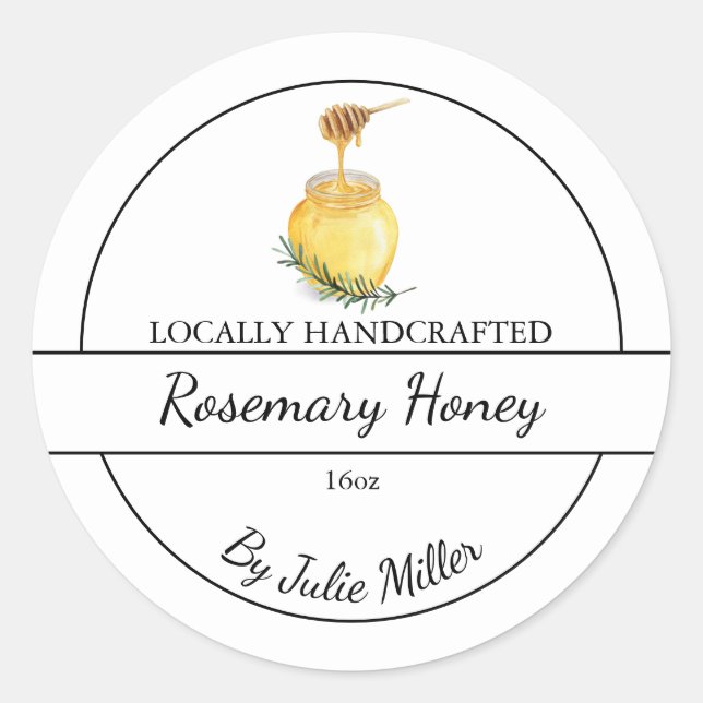 Pegatina Redonda Simple Homemade Rosemary infused Honey Label (Anverso)