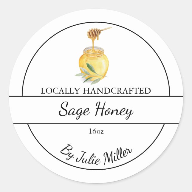 Pegatina Redonda Simple Homemade Sage infused Honey Label (Anverso)