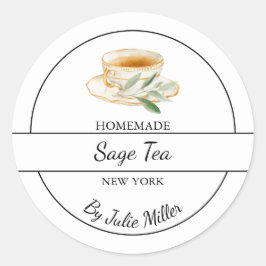 Pegatina Redonda Simple Homemade Sage Tea Label