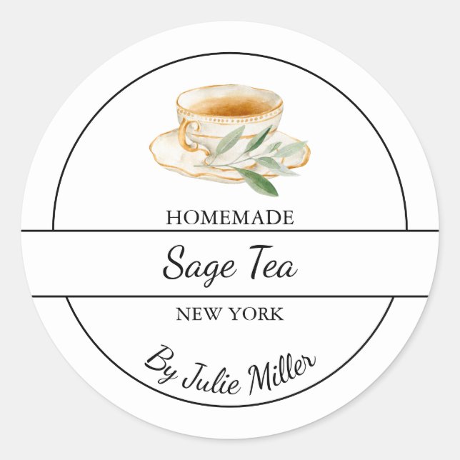 Pegatina Redonda Simple Homemade Sage Tea Label (Anverso)
