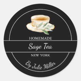 Pegatina Redonda Simple Homemade Sage Tea Label