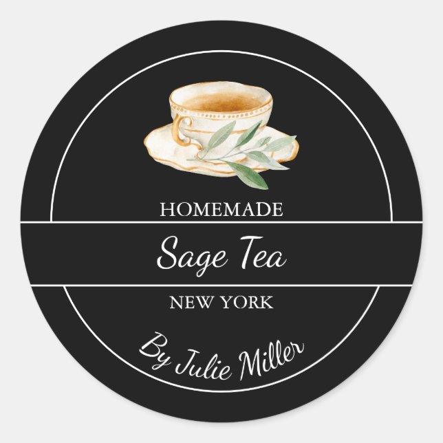 Pegatina Redonda Simple Homemade Sage Tea Label (Anverso)