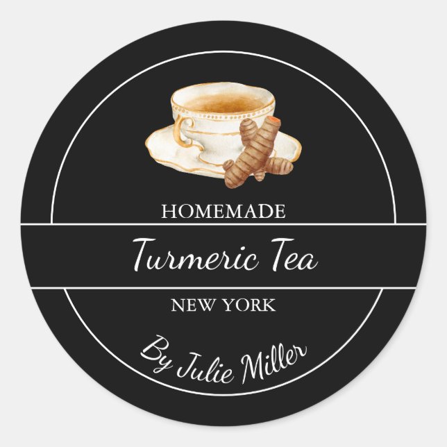 Pegatina Redonda Simple Homemade Turmeric Tea Label (Anverso)