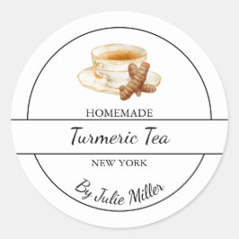 Pegatina Redonda Simple Homemade Turmeric Tea Label