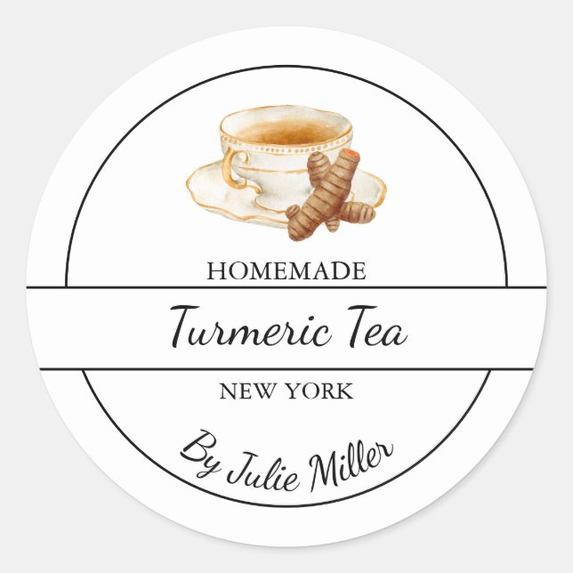 Pegatina Redonda Simple Homemade Turmeric Tea Label (Anverso)