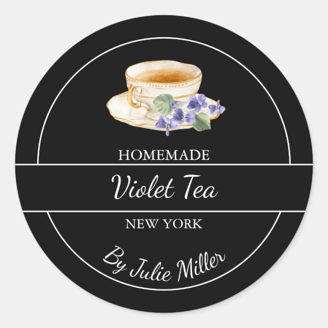 Pegatina Redonda Simple Homemade Violet Tea Label (Anverso)