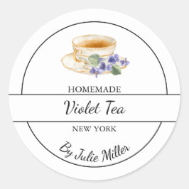 Pegatina Redonda Simple Homemade Violet Tea Label
