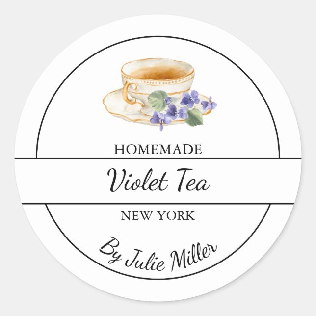 Pegatina Redonda Simple Homemade Violet Tea Label (Anverso)