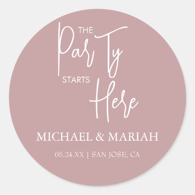 Pegatina Redonda Simple La fiesta comienza aquí Cena de ensayo  (Anverso)