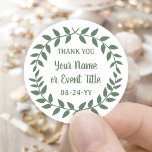 Pegatina Redonda Simple Laurel Wreath Verdor Botánico Gracias<br><div class="desc">Añade un toque de acabado personalizado a los favoritos del partido y gracias notas con pegatinas redondos de laurel personalizado. Toda la redacción de esta plantilla es sencilla para el personalizar en cualquier ocasión, como boda, ducha de novia, graduación, fiesta de cumpleaños, aniversario o jubilación. Cambie o elimine cualquier texto...</div>