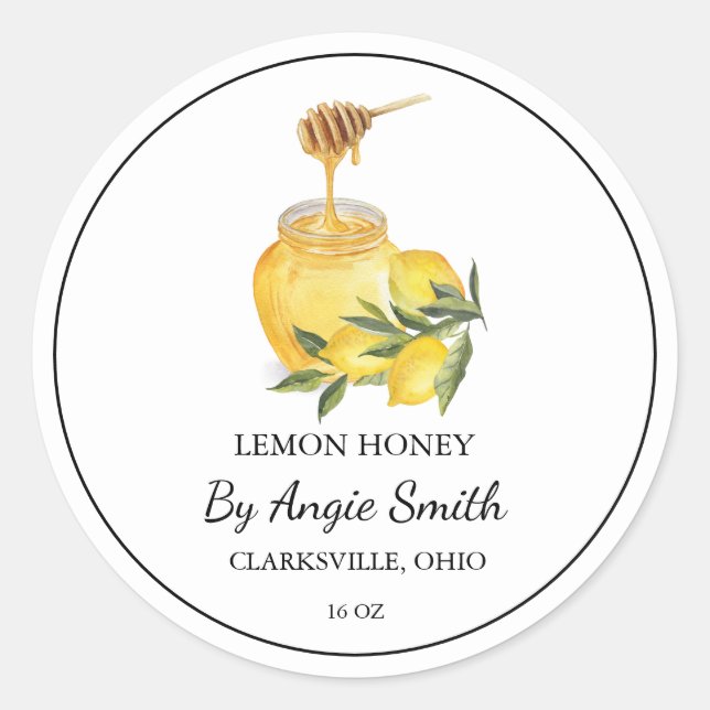 Pegatina Redonda Simple Lemon Infused Honey Label (Anverso)