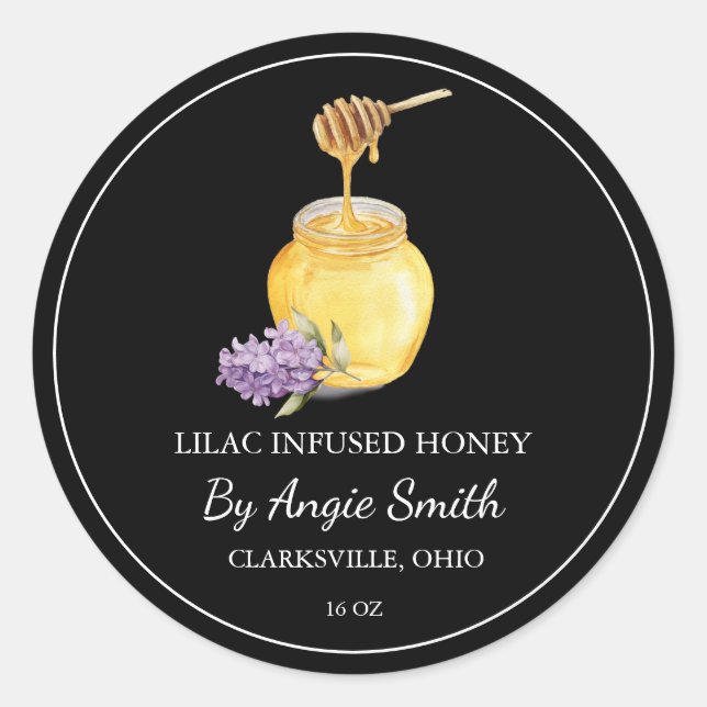 Pegatina Redonda Simple Lilac Infused Honey Label (Anverso)