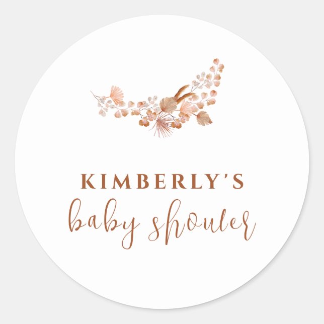 Pegatina Redonda Simple Little Wildflower Boho Baby Shower (Anverso)